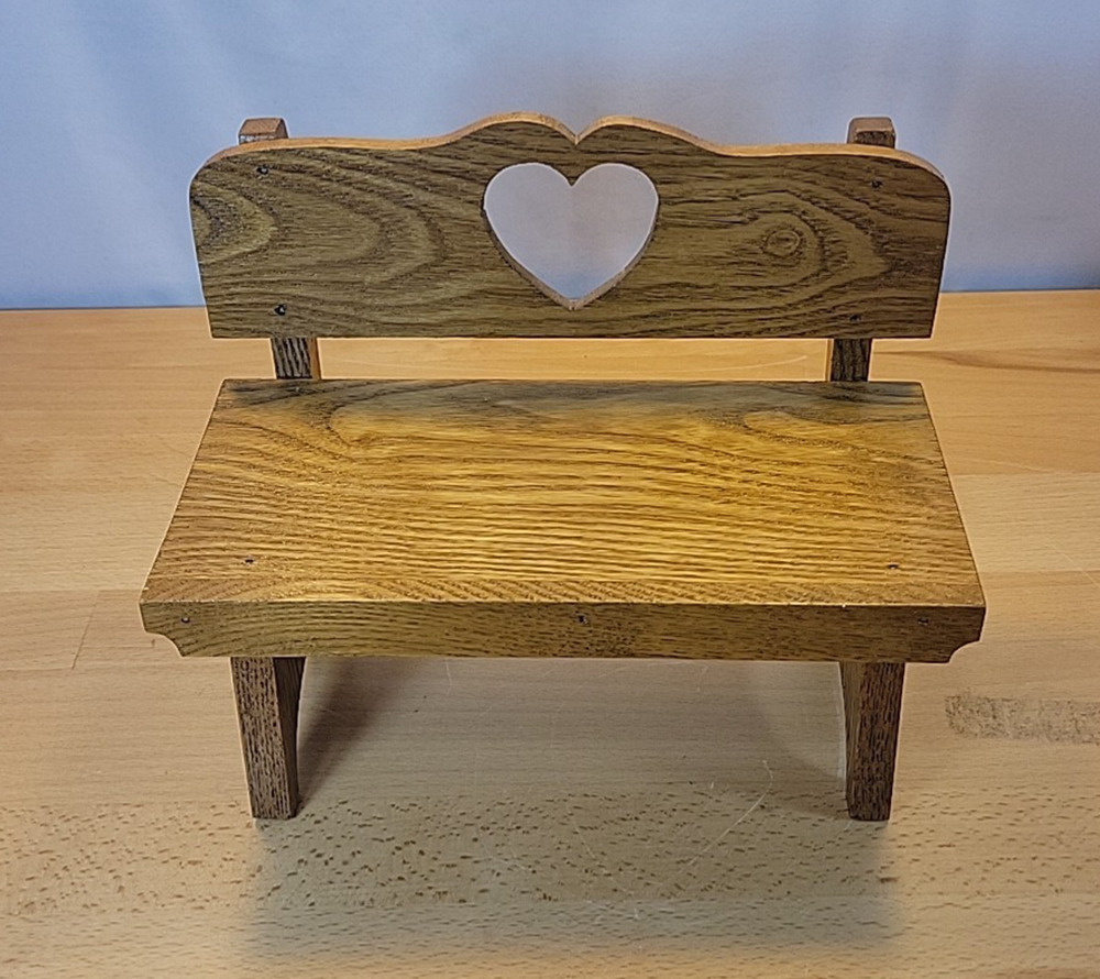 Vintage Small Wooden Heart Cutout Doll Bench/flower Pot Stand Handmade